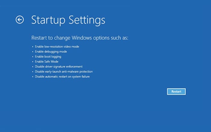 blue screen of death startup settings